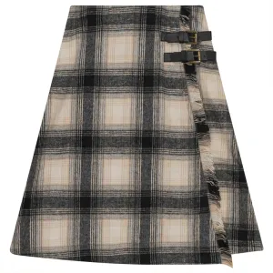 Pompomme Plaid Fringe Skirt