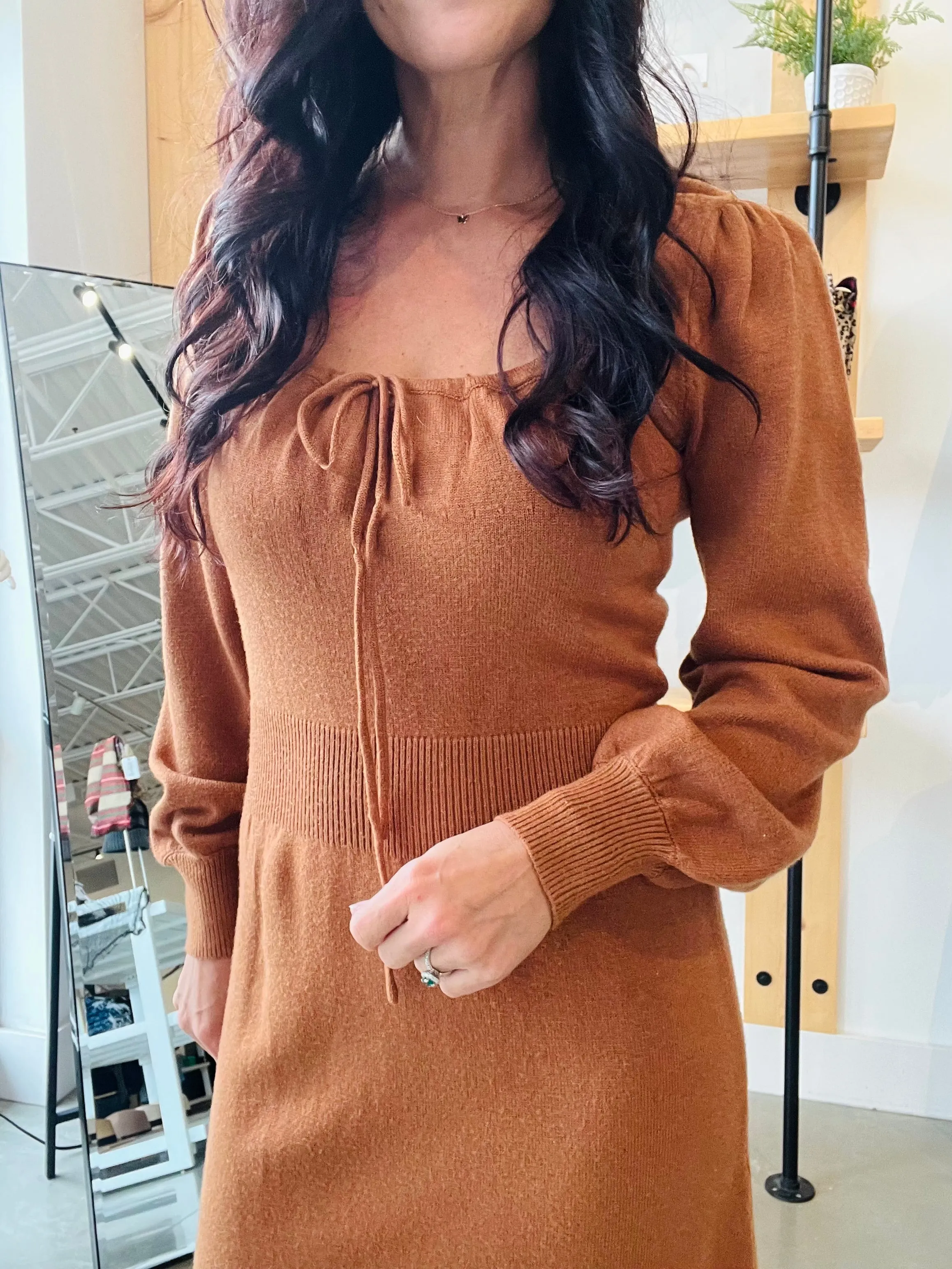 Puff Long Sleeve Dress in Camel