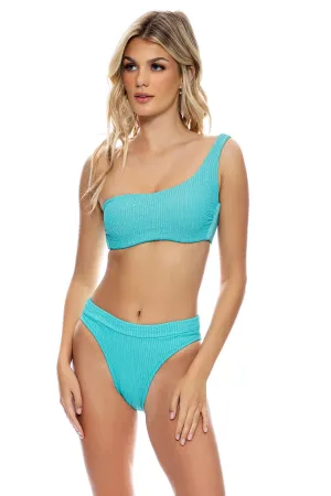 PURA CURIOSIDAD - One Shoulder Lace Back Top & High Leg Banded Waist Bottom • Mar
