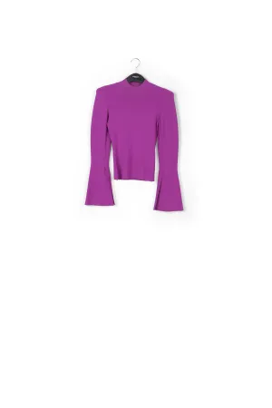 Purple slim-fit knit sweater with trumpet sleeves