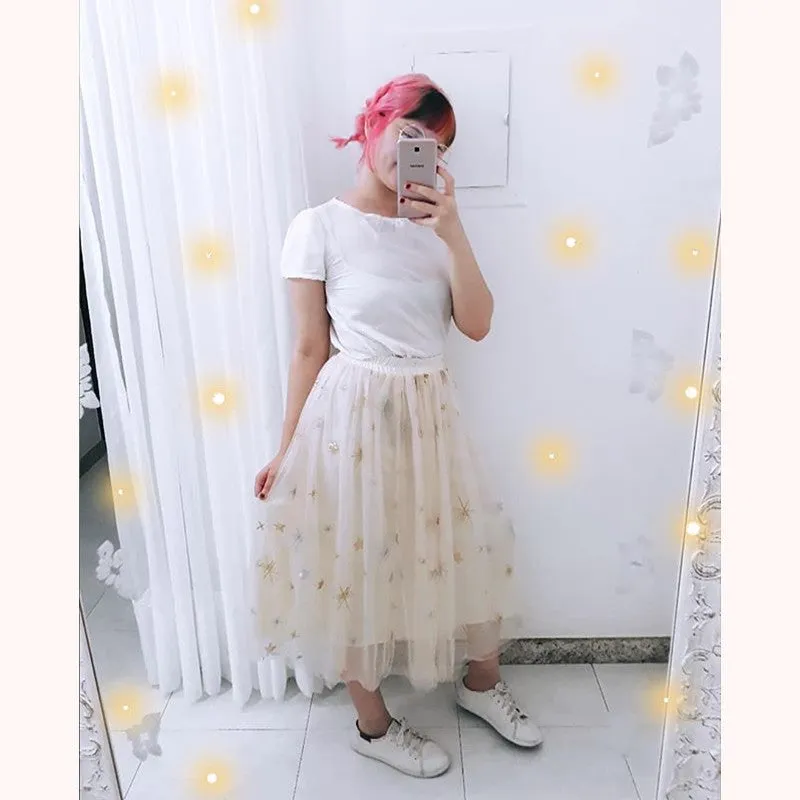 "STAR & MESH" SKIRT  W041002
