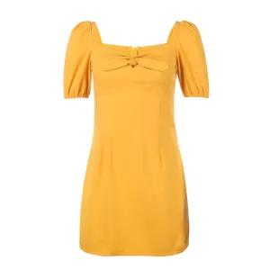 "YELLOW/BLACK/BLUE BOWKNOT PUFF SLEEVE" DRESS N051305