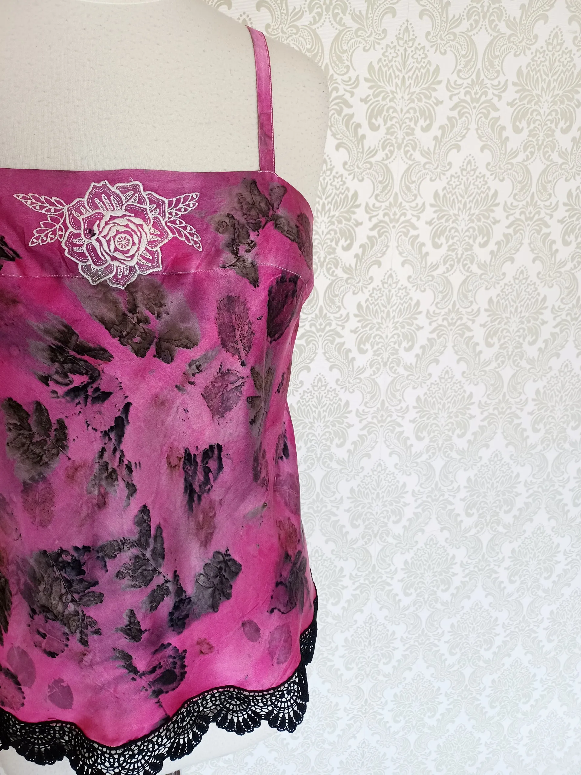 Raspberry Rose Eco Print Vintage Silk Camisole