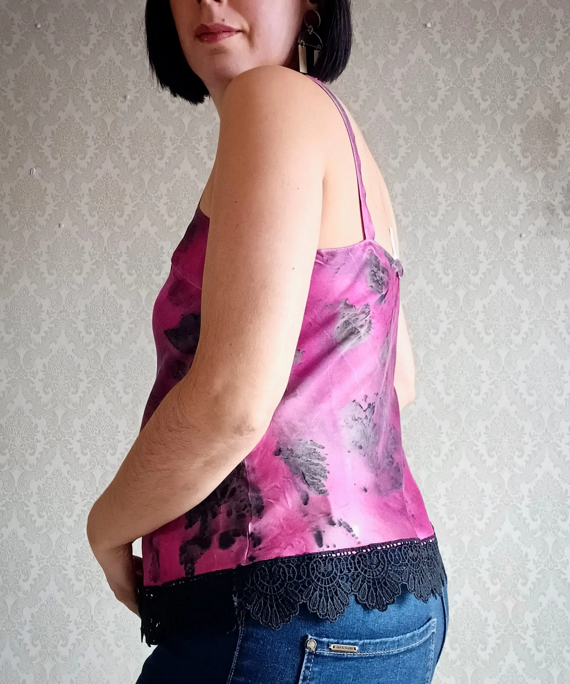 Raspberry Rose Eco Print Vintage Silk Camisole