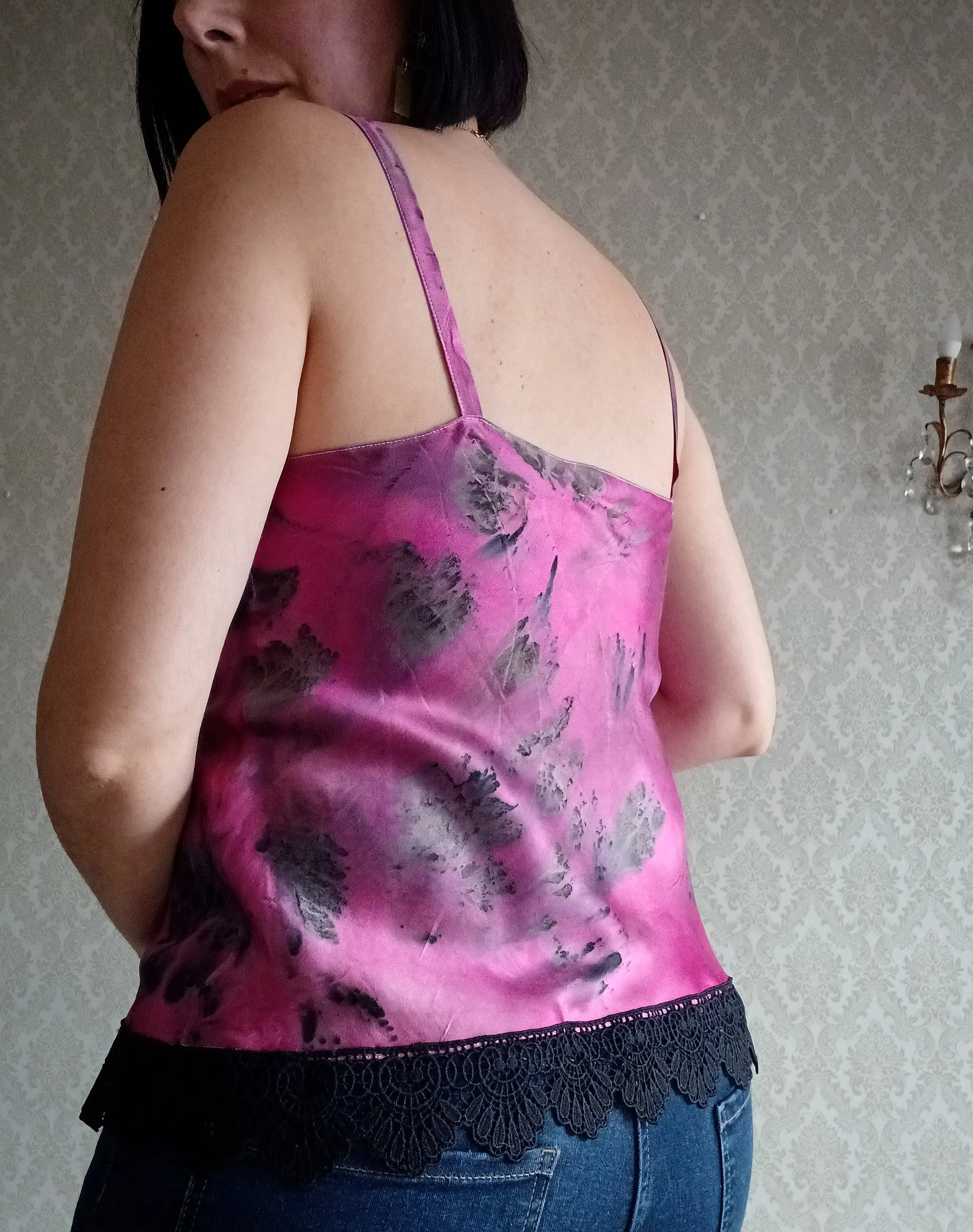 Raspberry Rose Eco Print Vintage Silk Camisole