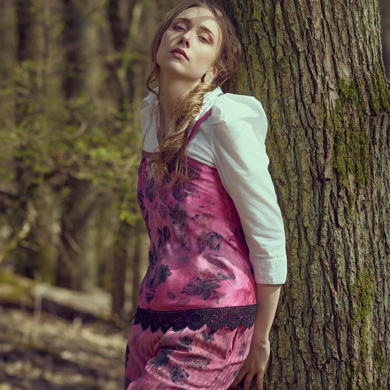 Raspberry Rose Eco Print Vintage Silk Camisole