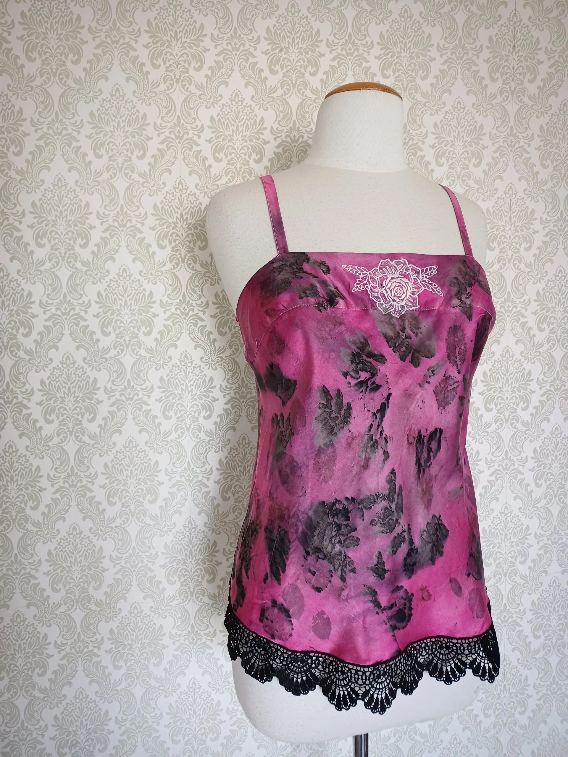 Raspberry Rose Eco Print Vintage Silk Camisole