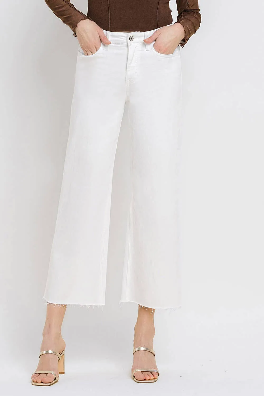 Raw-Hem Crop Wide-Leg Jeans