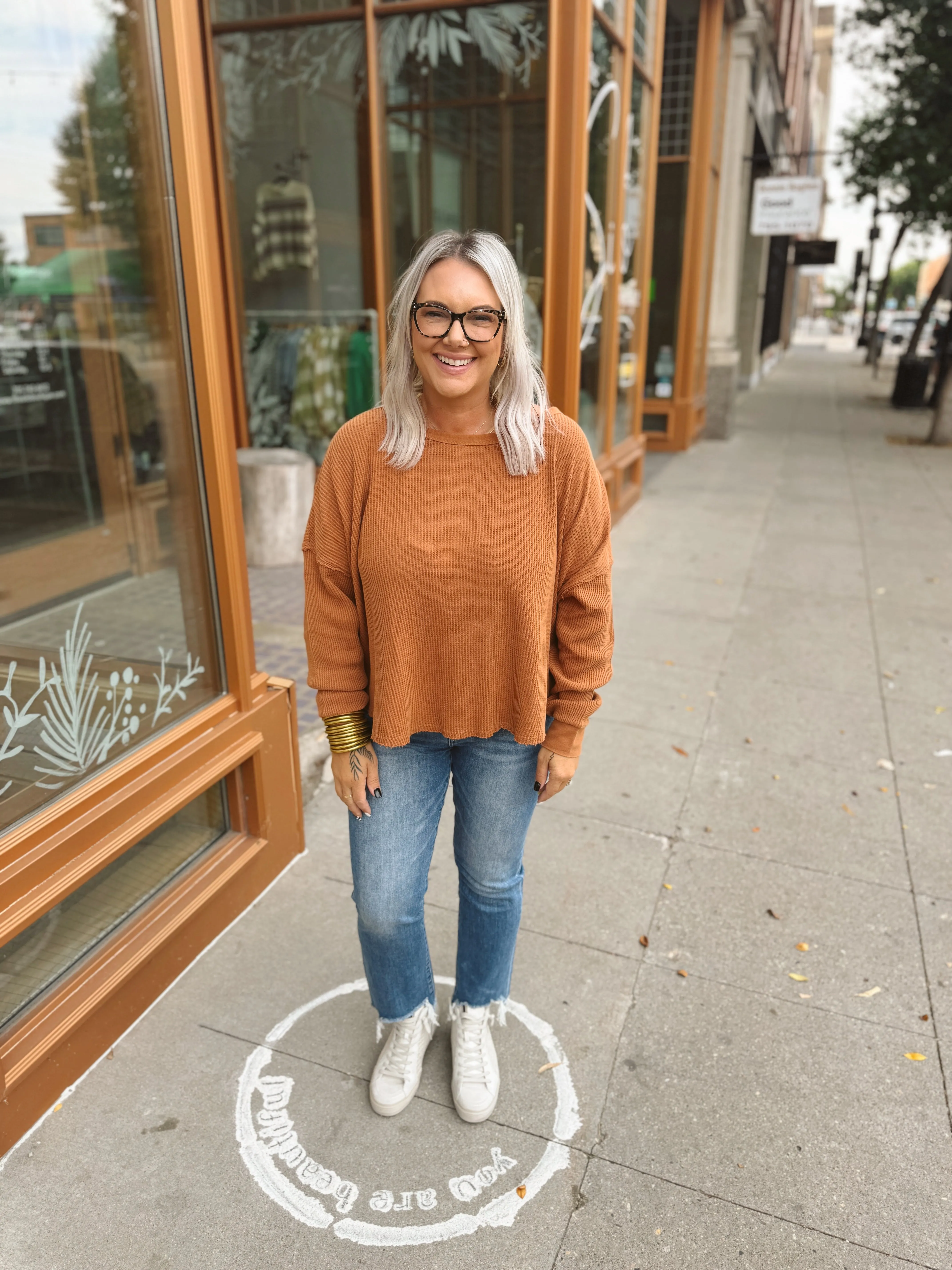 Relaxed Waffle Long Sleeve Top-4 colors