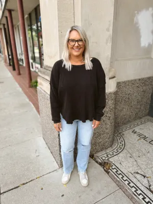 Relaxed Waffle Long Sleeve Top-4 colors