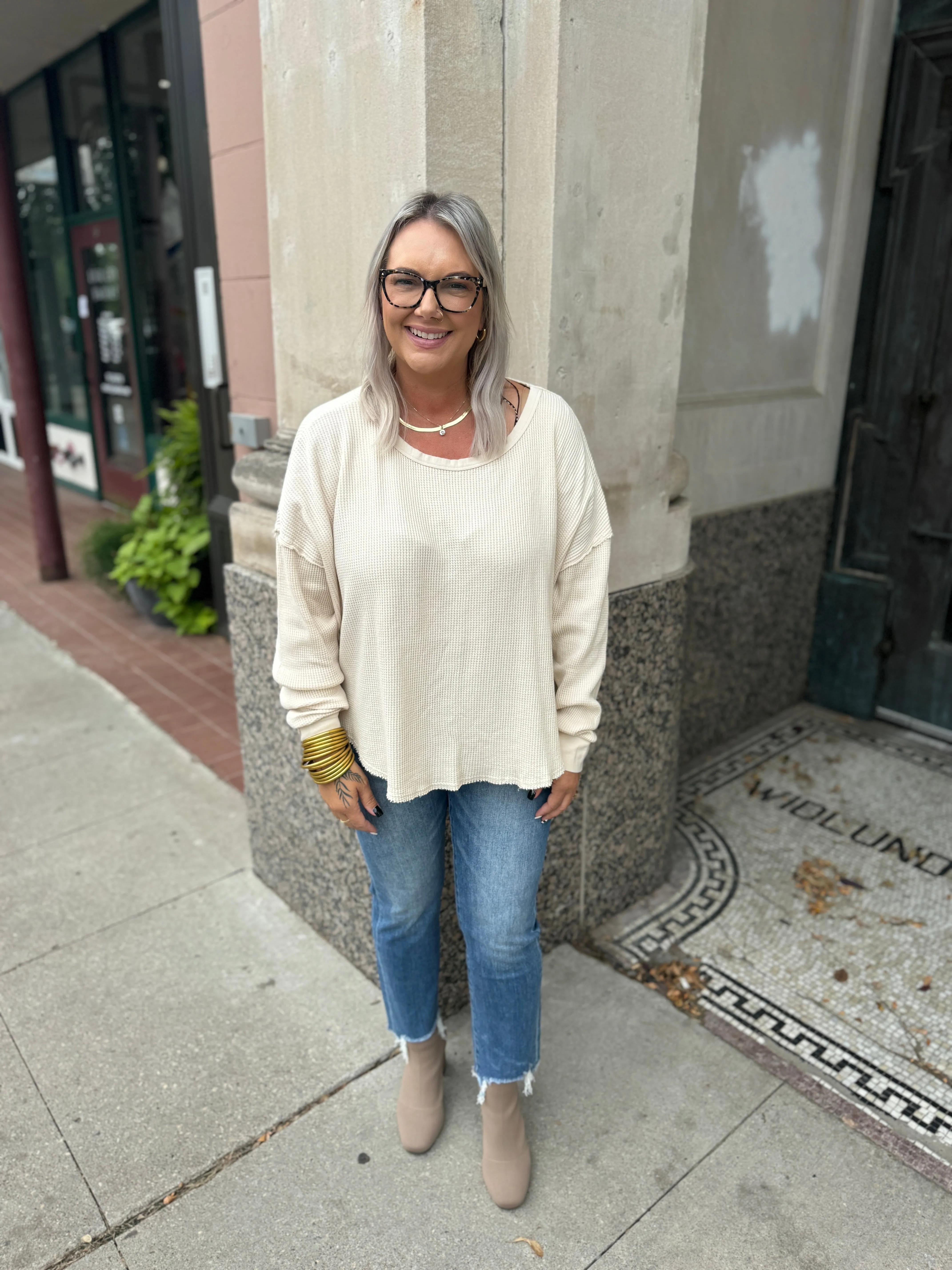 Relaxed Waffle Long Sleeve Top-4 colors