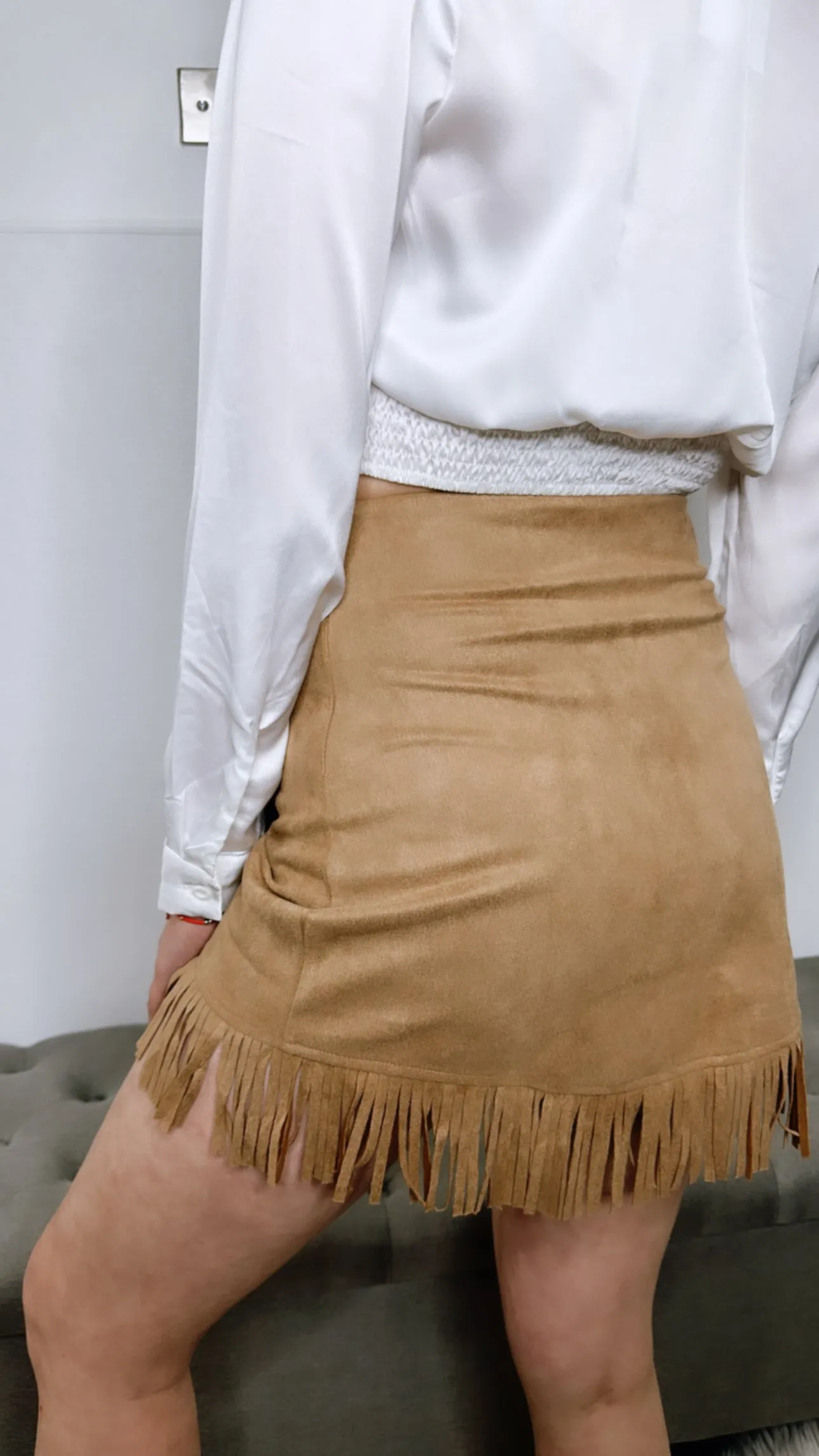Reyna Brown Suade Fringe Skirt