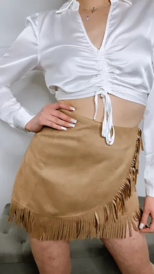Reyna Brown Suade Fringe Skirt