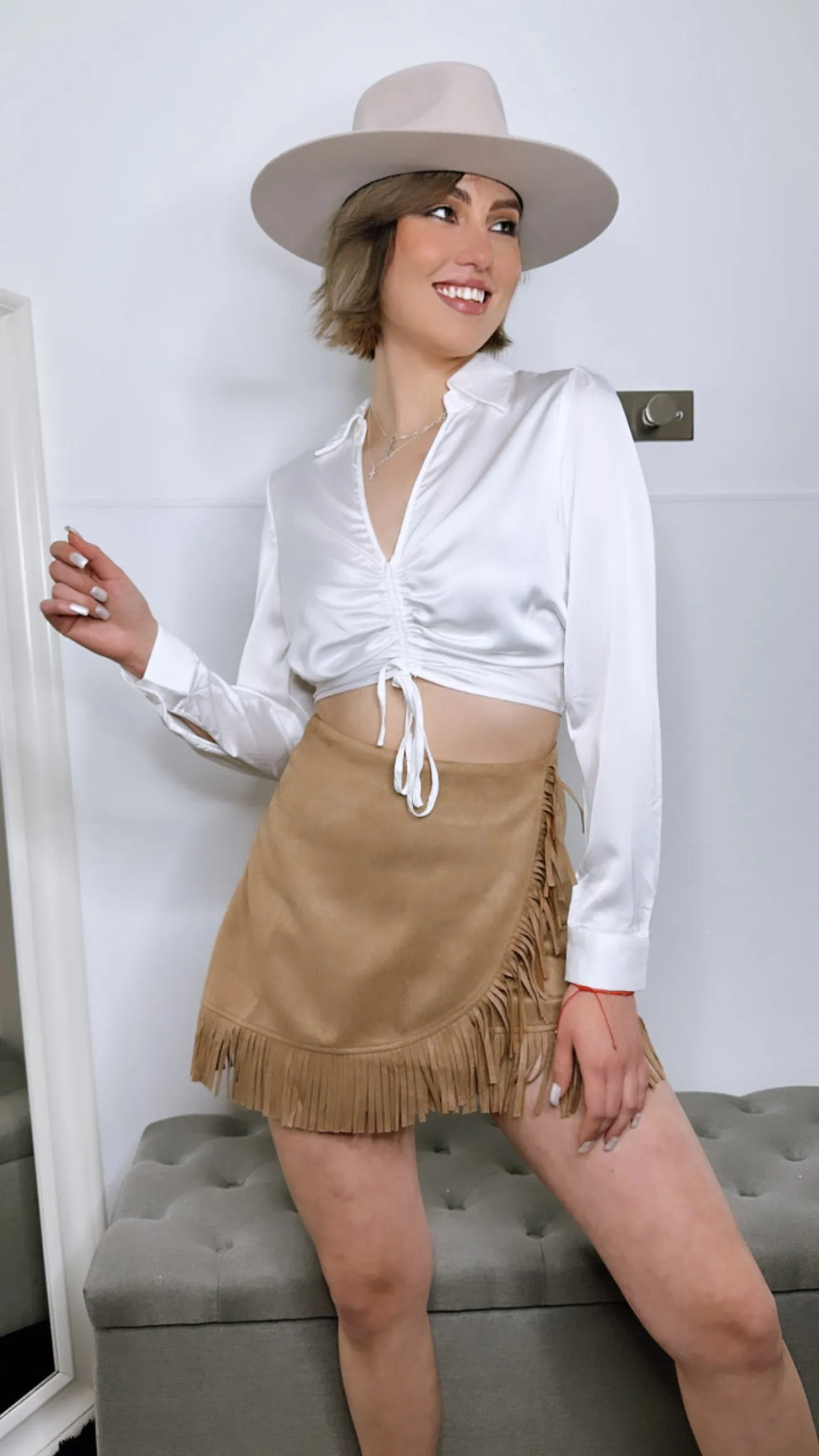 Reyna Brown Suade Fringe Skirt