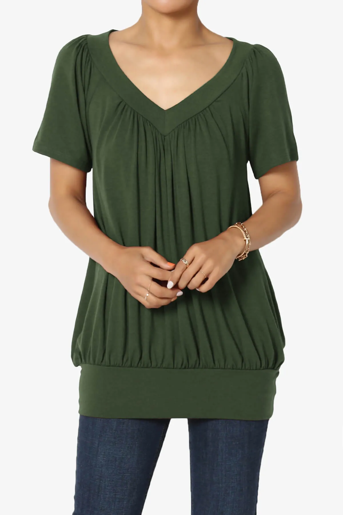 Rezume Shirred V-Neck Blouson Top PLUS