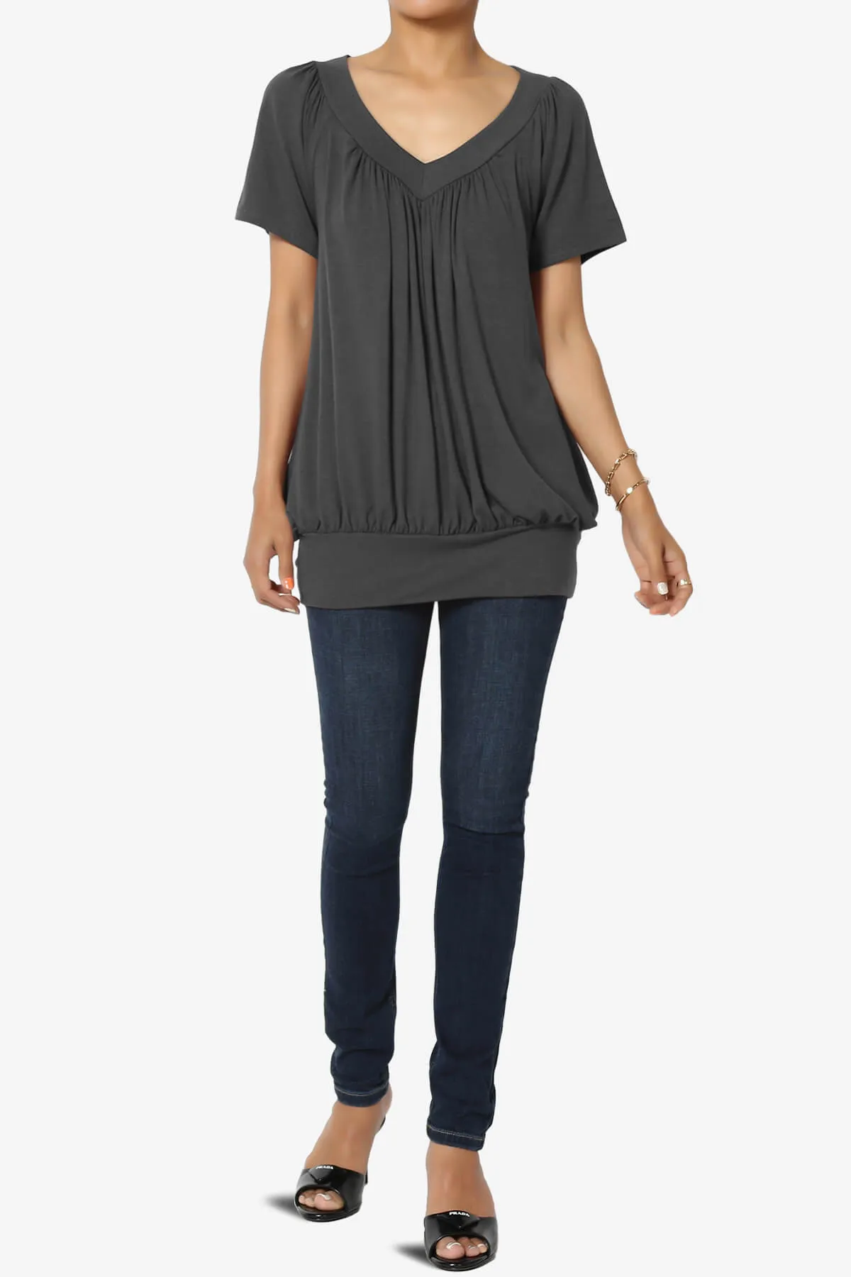 Rezume Shirred V-Neck Blouson Top
