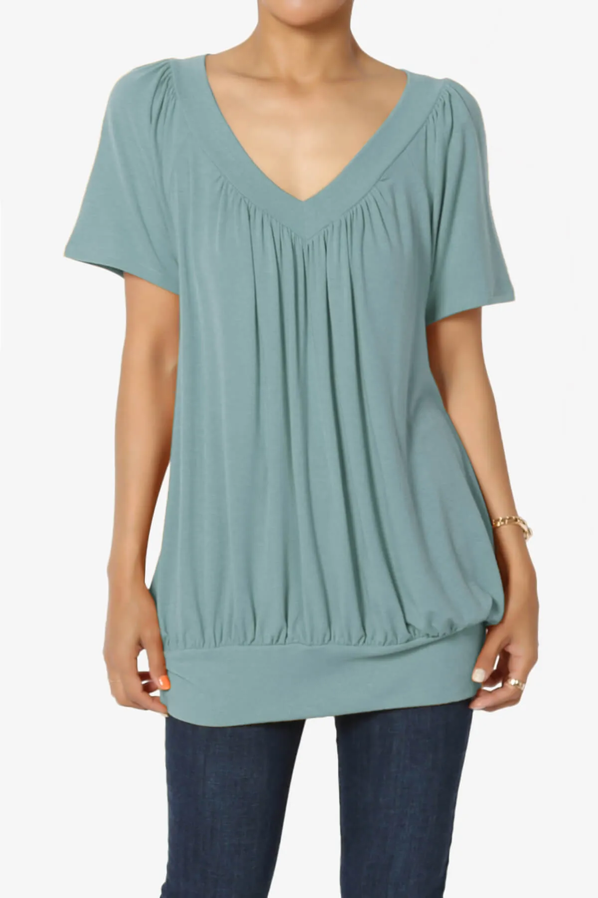 Rezume Shirred V-Neck Blouson Top