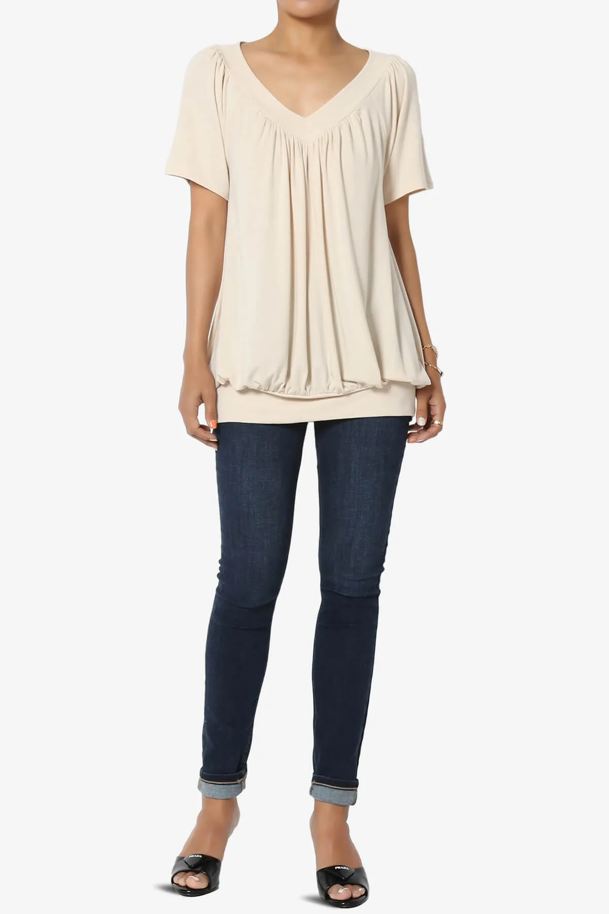 Rezume Shirred V-Neck Blouson Top