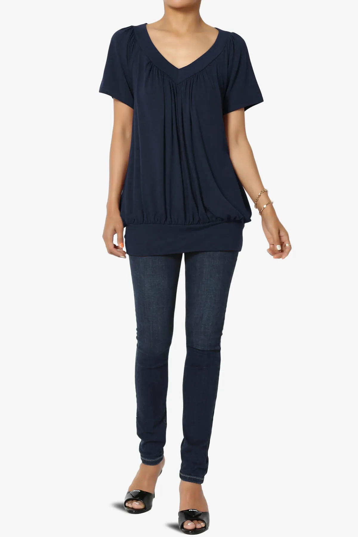 Rezume Shirred V-Neck Blouson Top