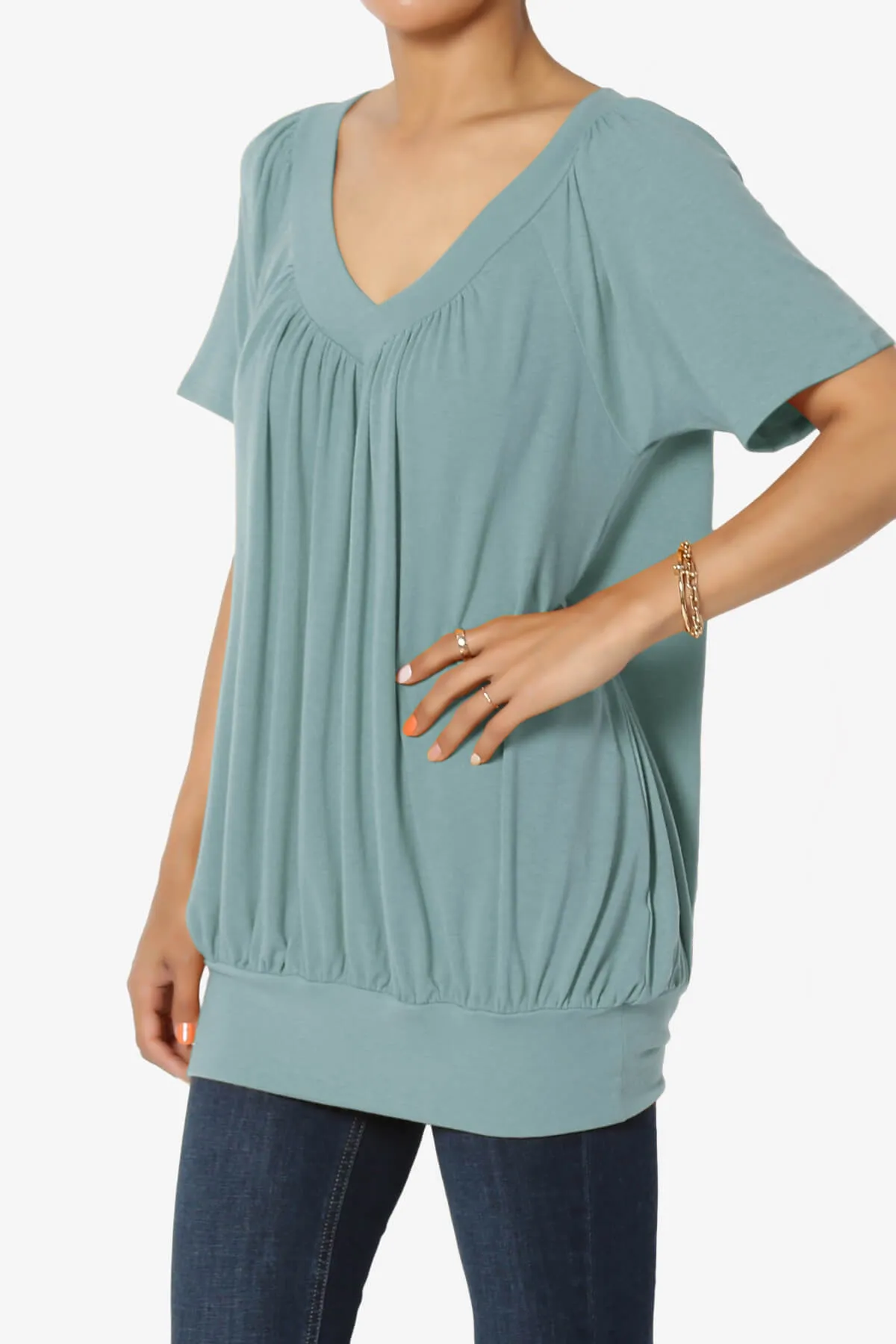 Rezume Shirred V-Neck Blouson Top