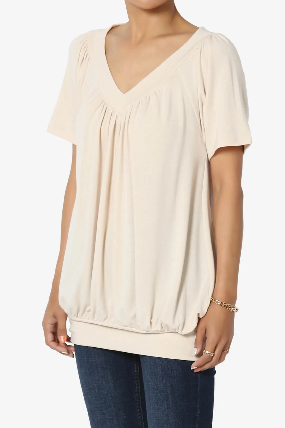 Rezume Shirred V-Neck Blouson Top