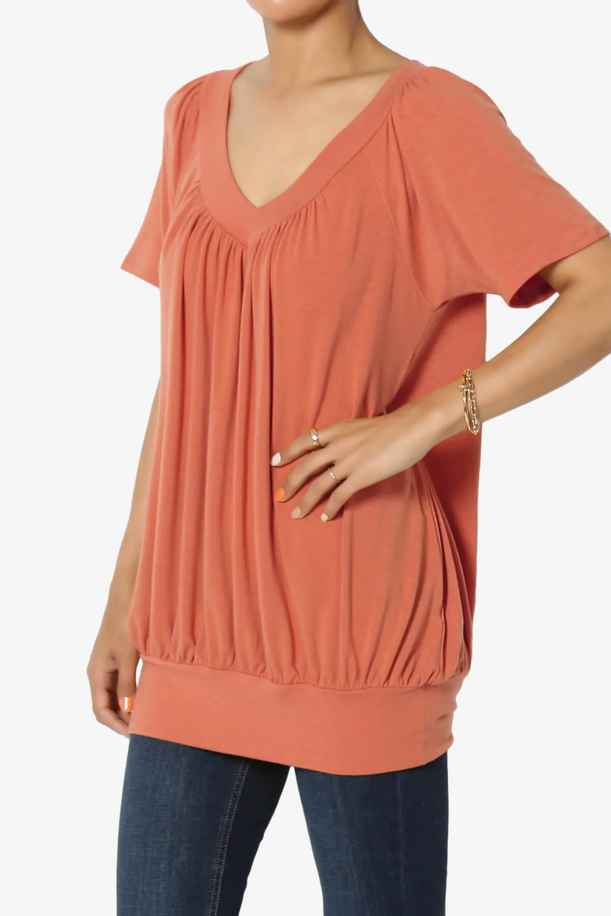 Rezume Shirred V-Neck Blouson Top