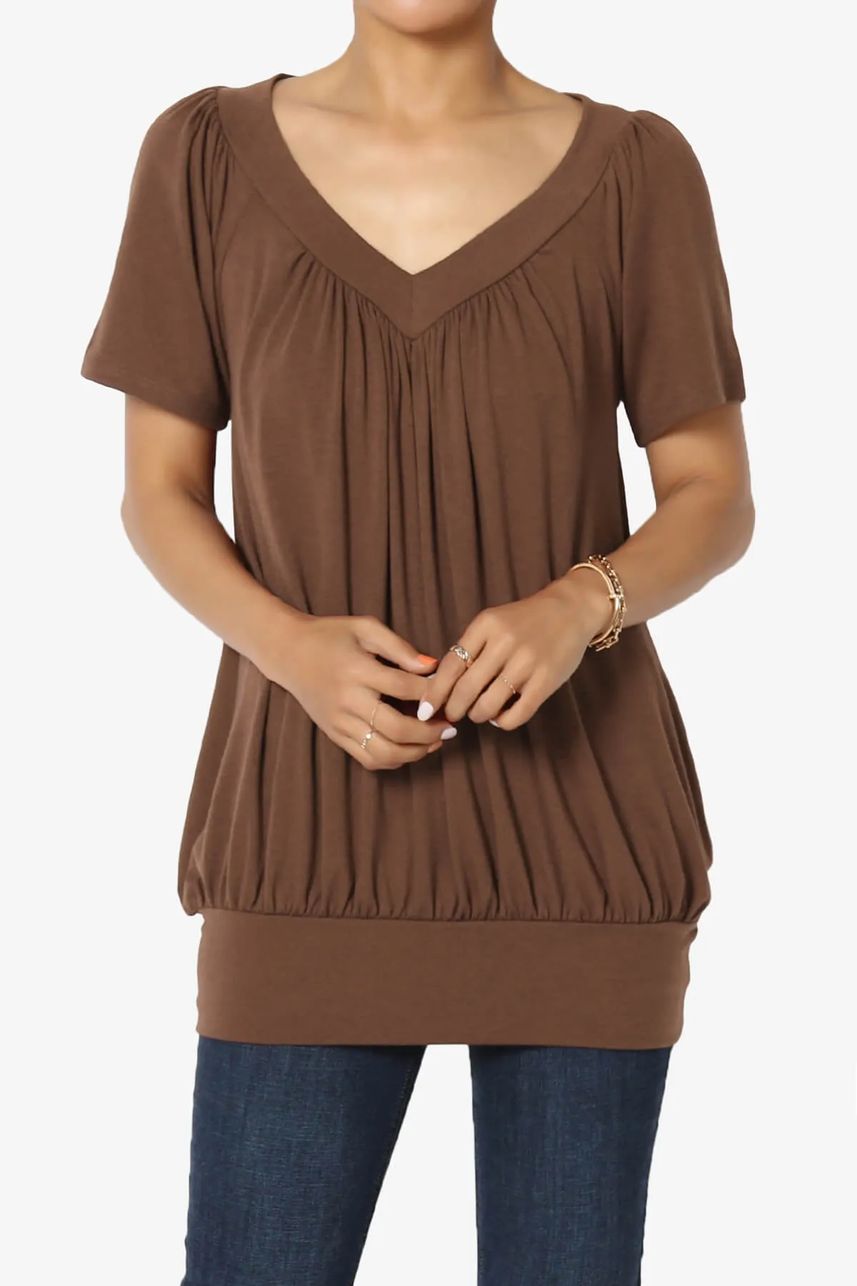Rezume Shirred V-Neck Blouson Top
