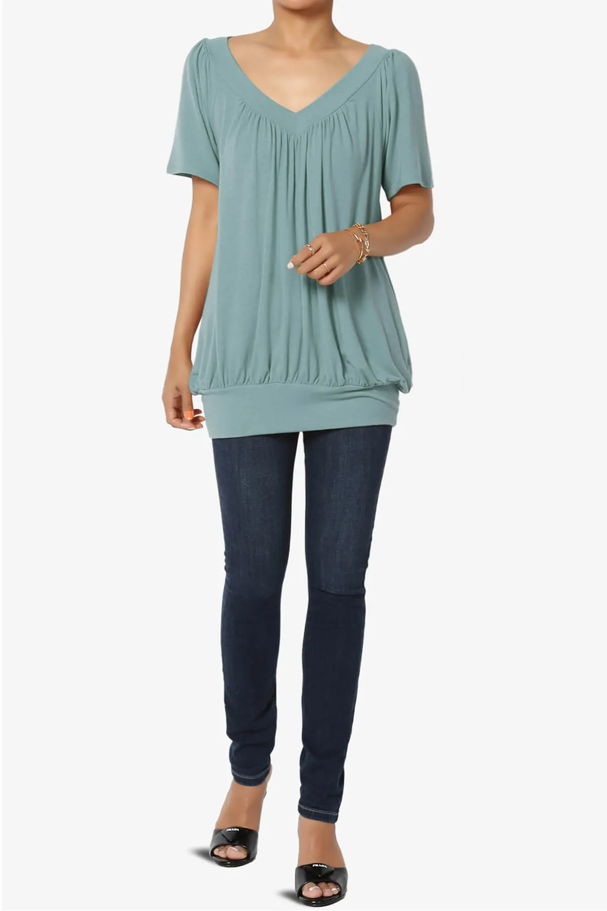 Rezume Shirred V-Neck Blouson Top