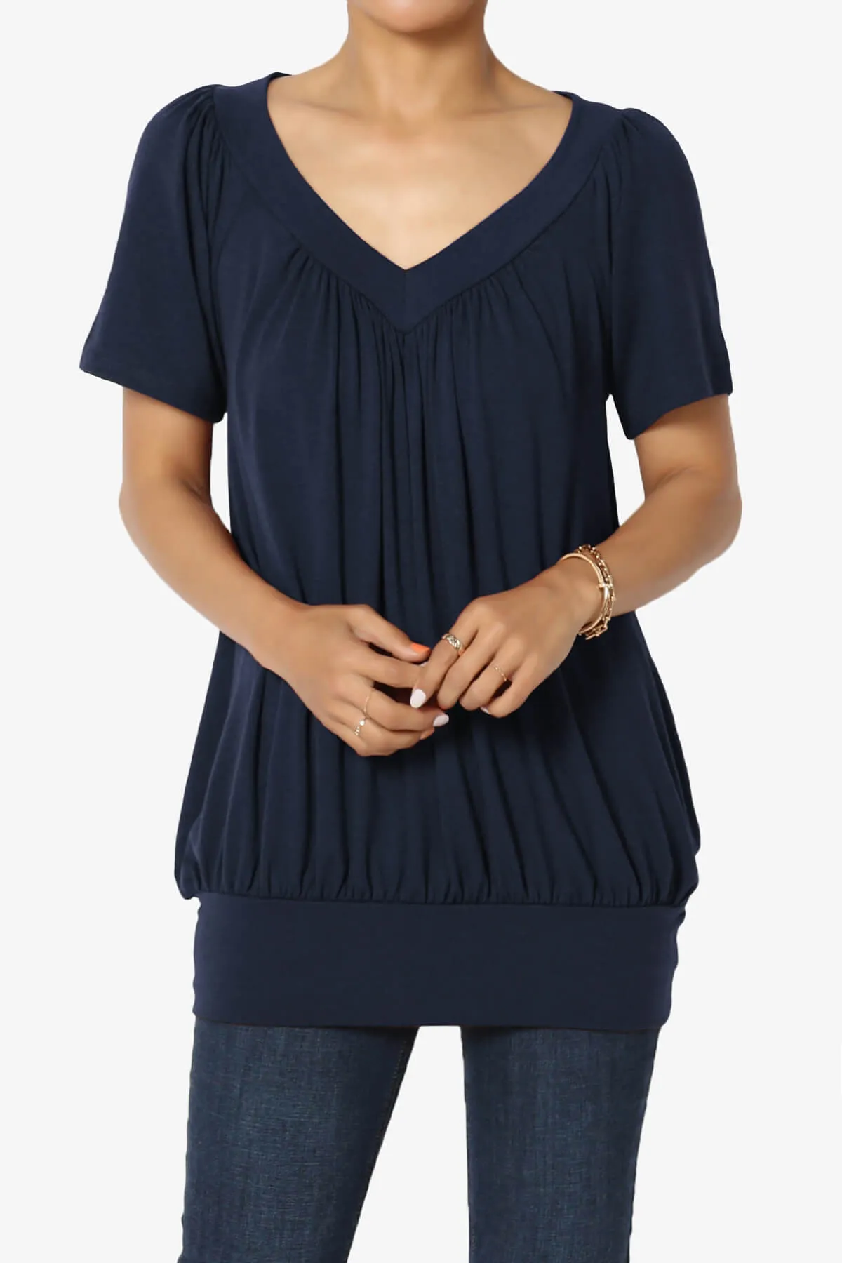 Rezume Shirred V-Neck Blouson Top