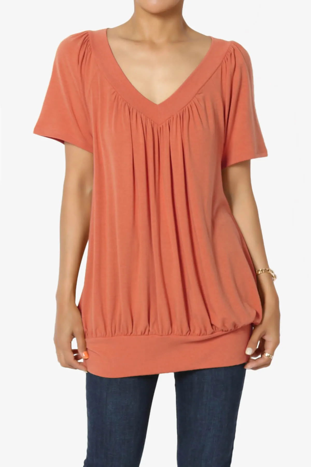 Rezume Shirred V-Neck Blouson Top