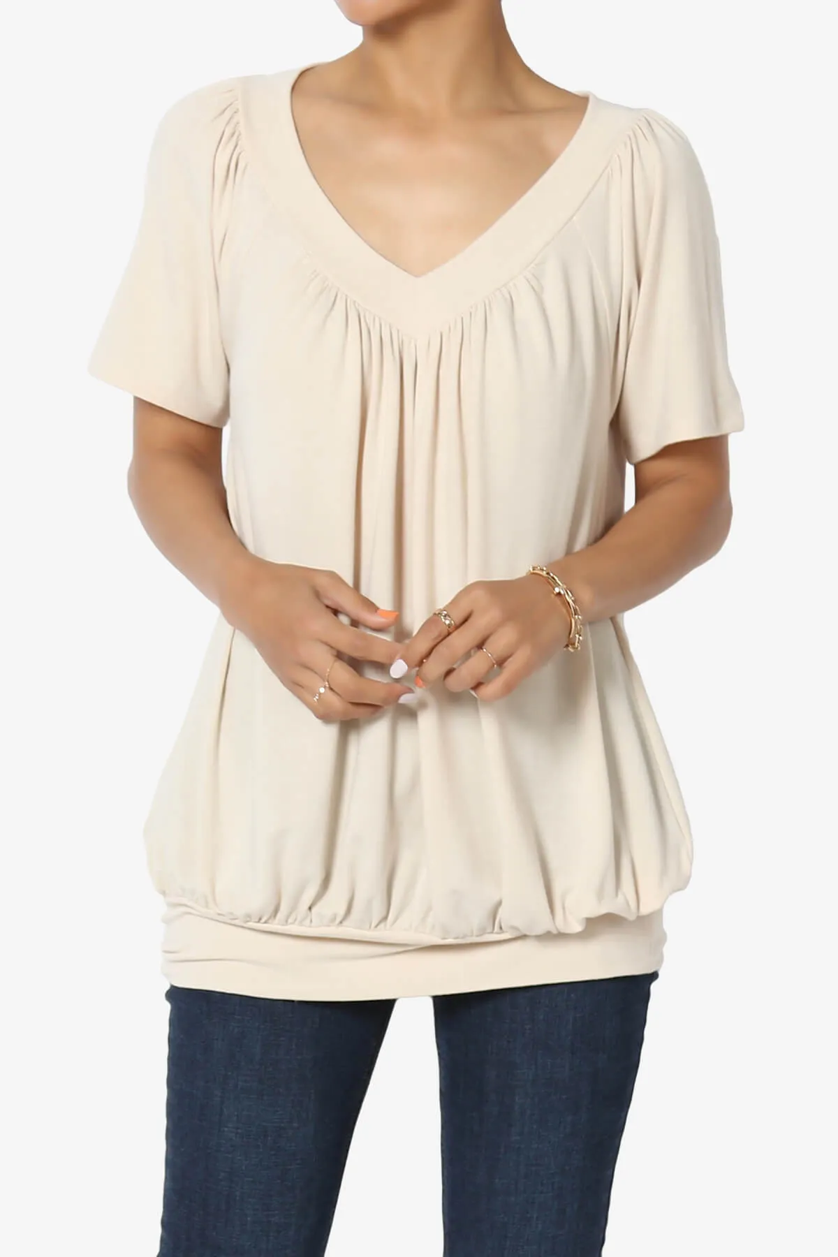 Rezume Shirred V-Neck Blouson Top