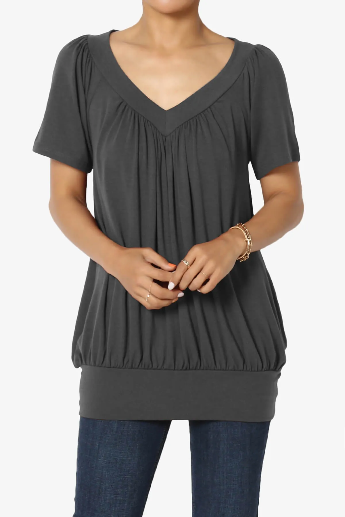 Rezume Shirred V-Neck Blouson Top