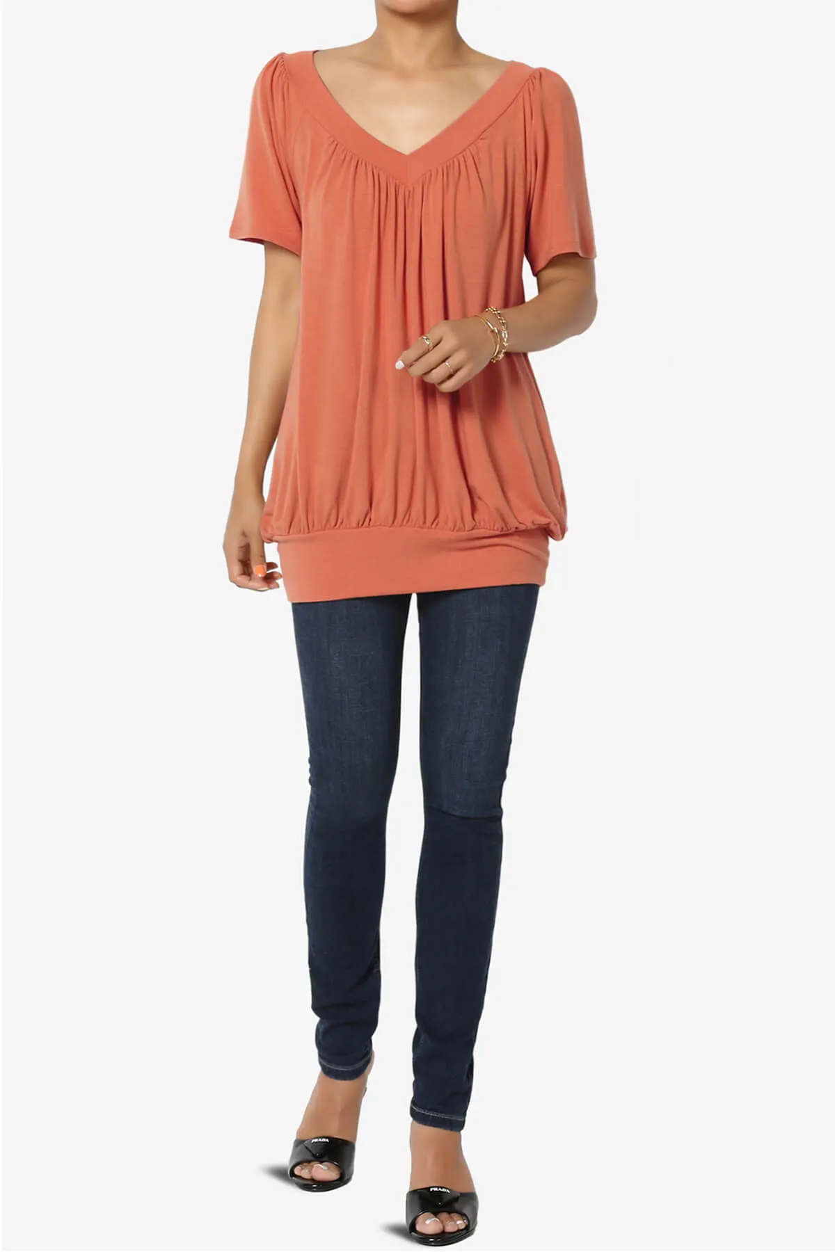 Rezume Shirred V-Neck Blouson Top