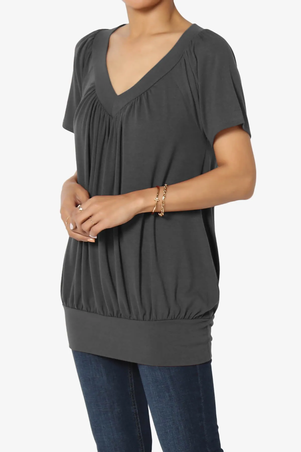 Rezume Shirred V-Neck Blouson Top