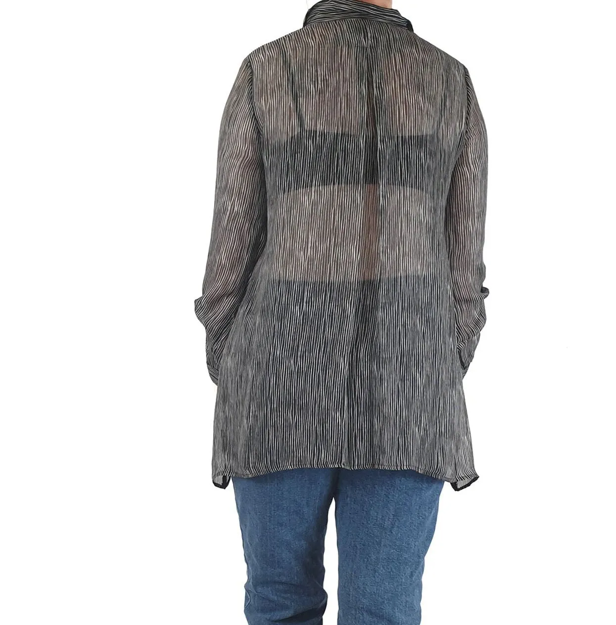 Ridley Black and white striped semi-sheer shirt size 12