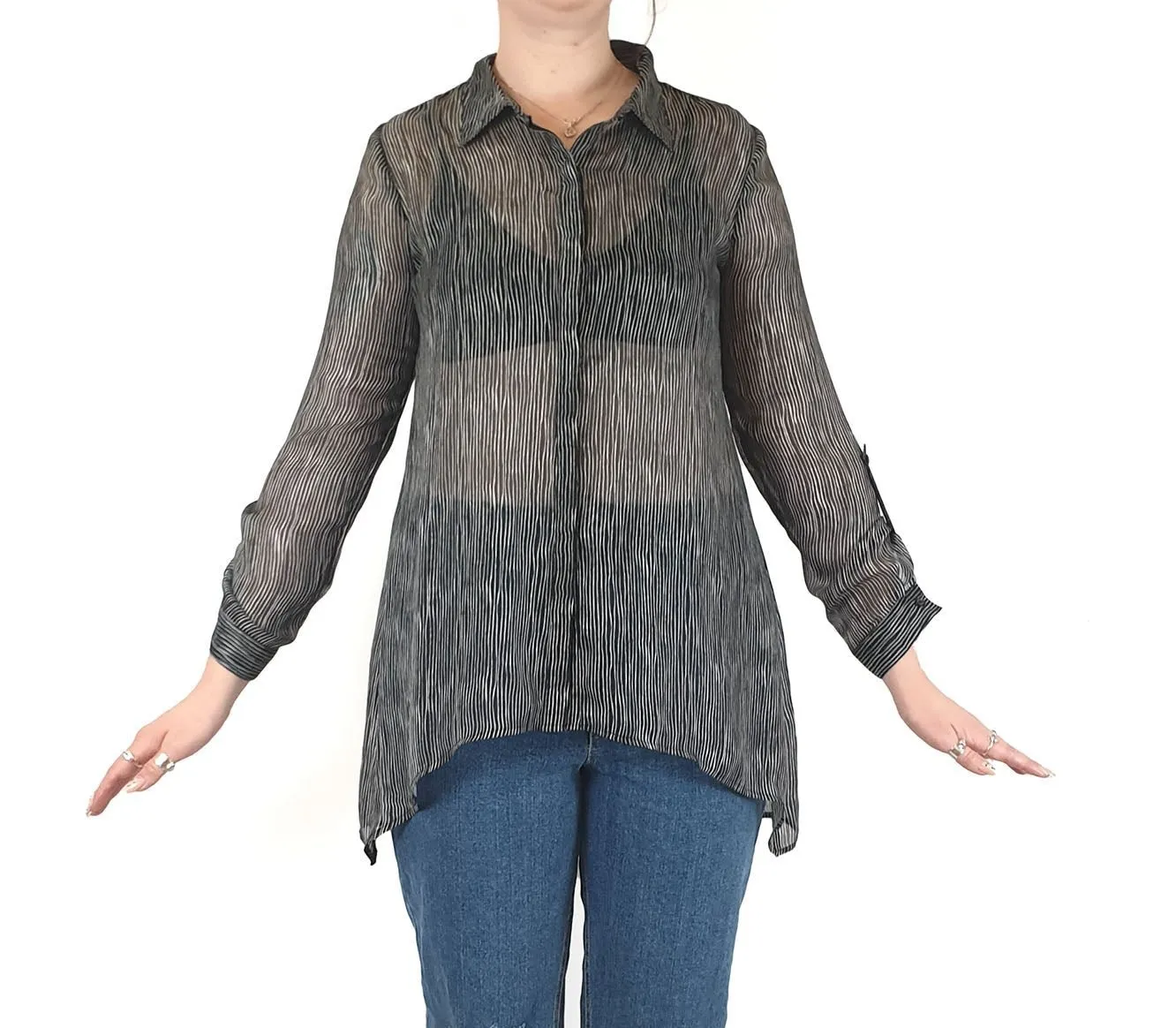 Ridley Black and white striped semi-sheer shirt size 12