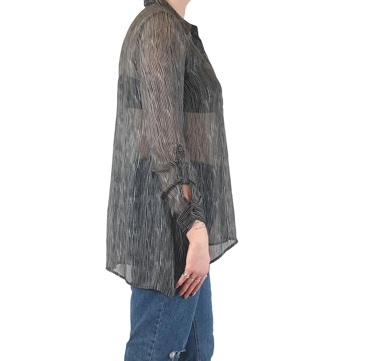 Ridley Black and white striped semi-sheer shirt size 12