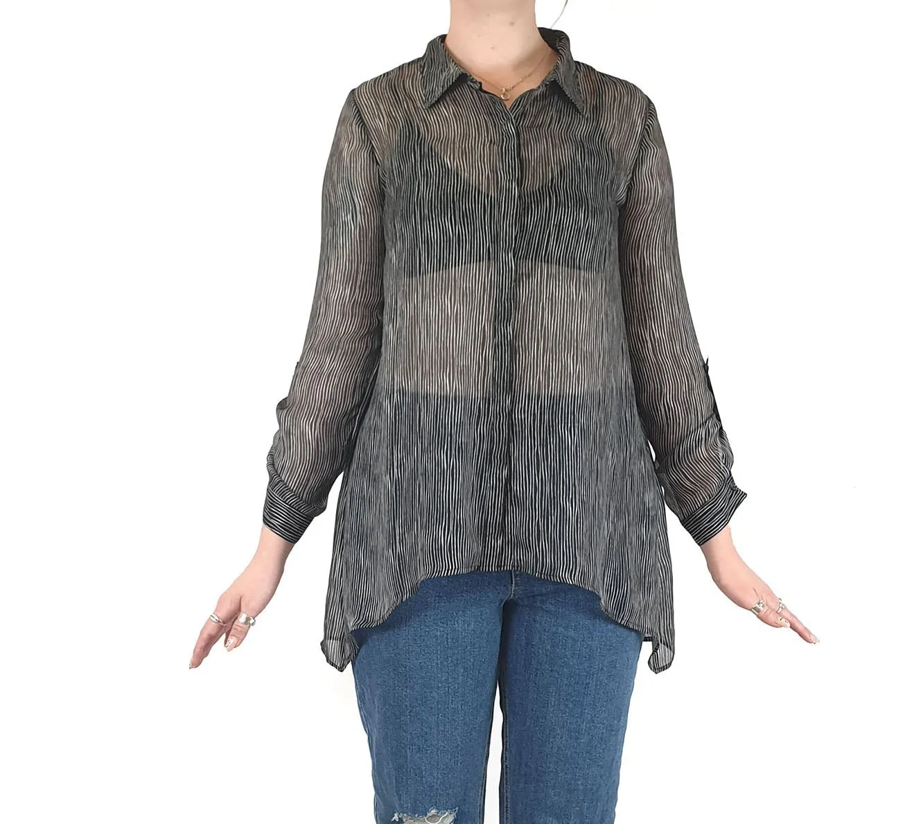 Ridley Black and white striped semi-sheer shirt size 12