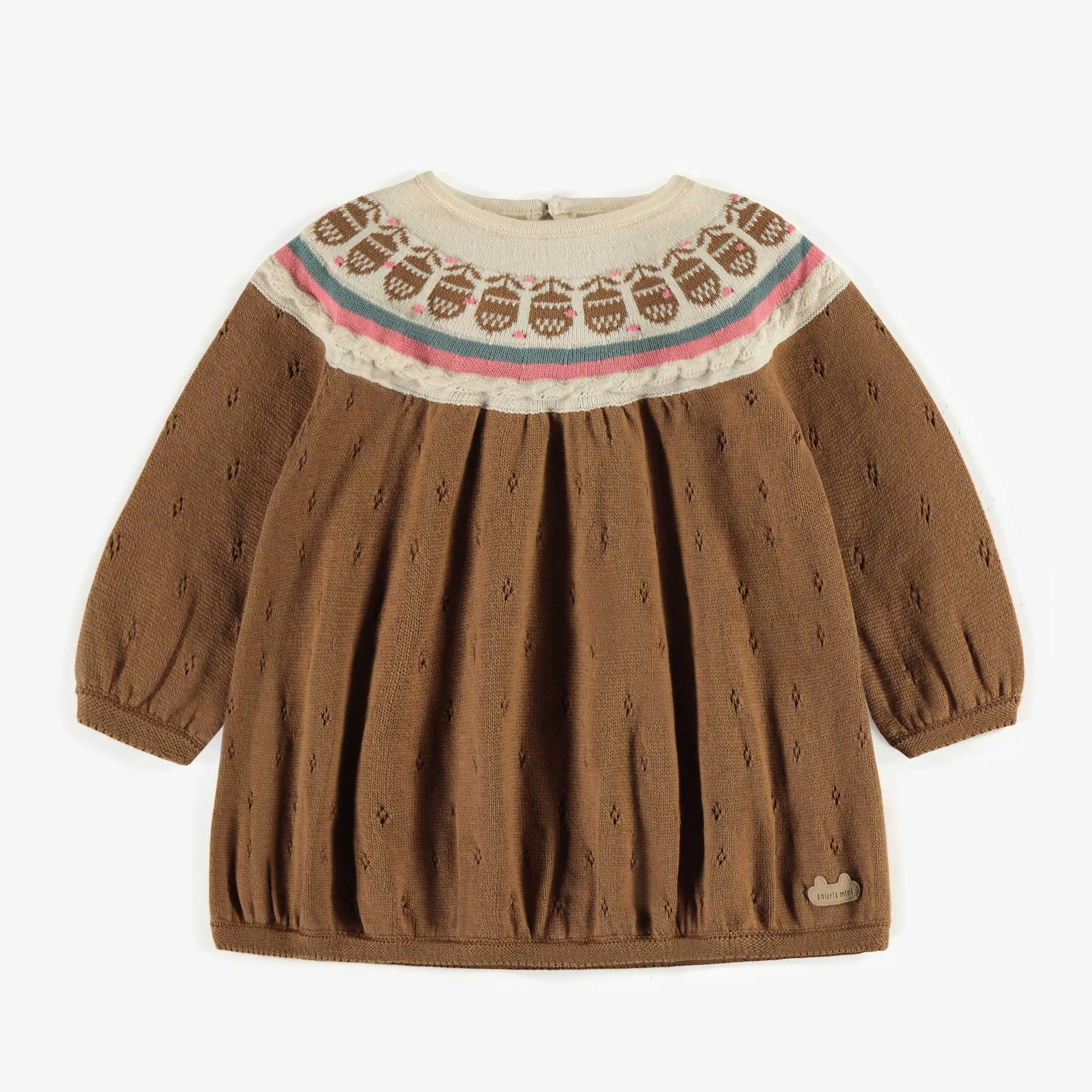 Robe de maille brune imitation cachemire, naissance || Brown knit dress with a cashmere imitation, newborn
