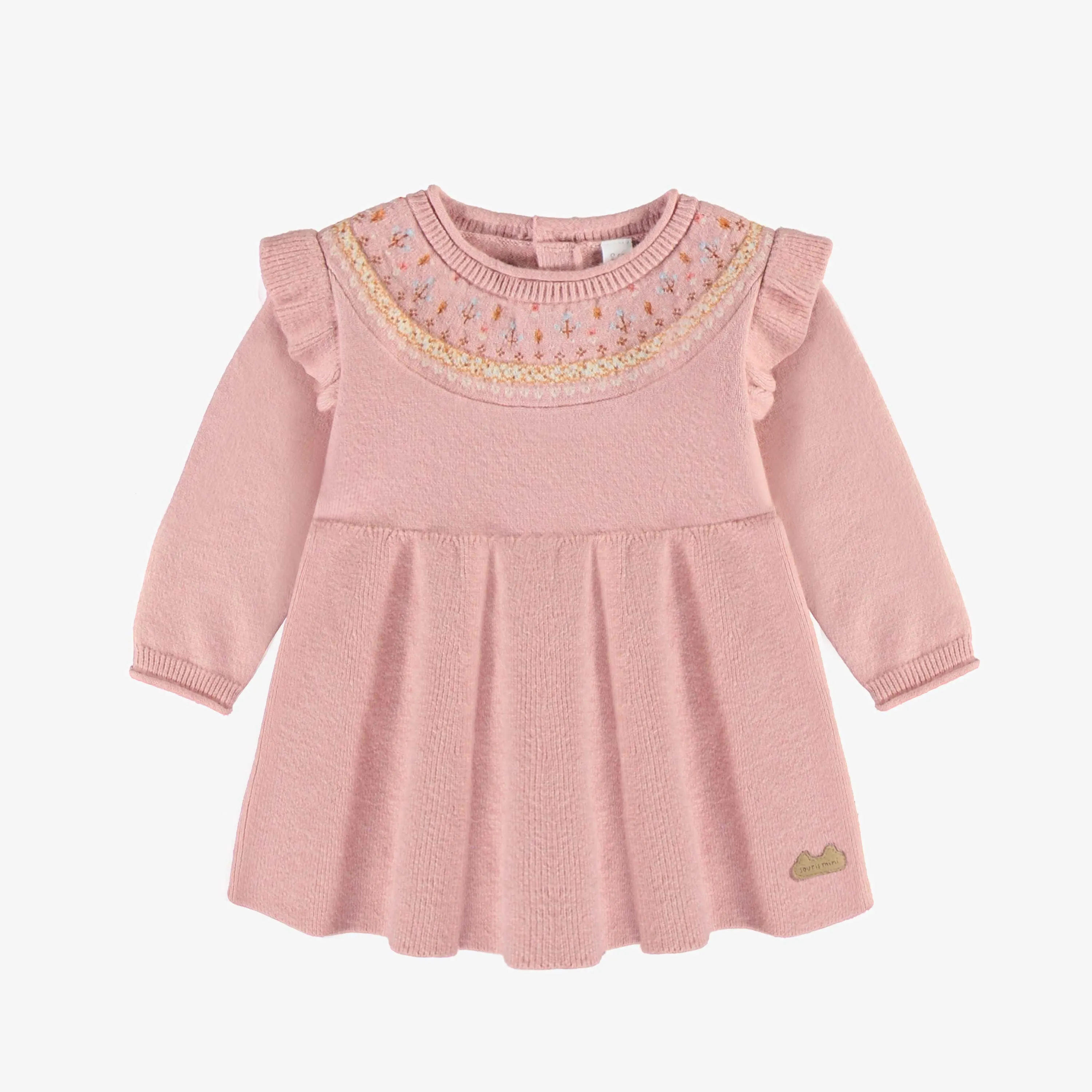 Robe en tricot rose à manches longues de coupe ample, naissance || Light pink knitted dress with long sleeves and a loose fit, newborn