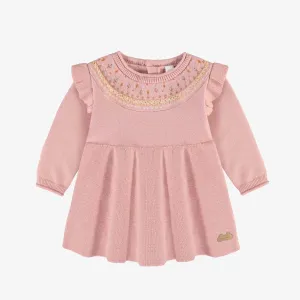 Robe en tricot rose à manches longues de coupe ample, naissance || Light pink knitted dress with long sleeves and a loose fit, newborn