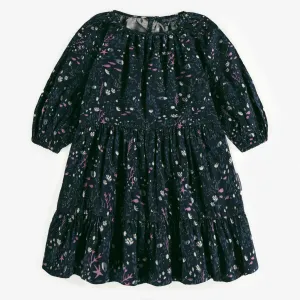 Robe marine avec motif des fonds marins en viscose, enfant || Navy dress with seabed print in viscose, child