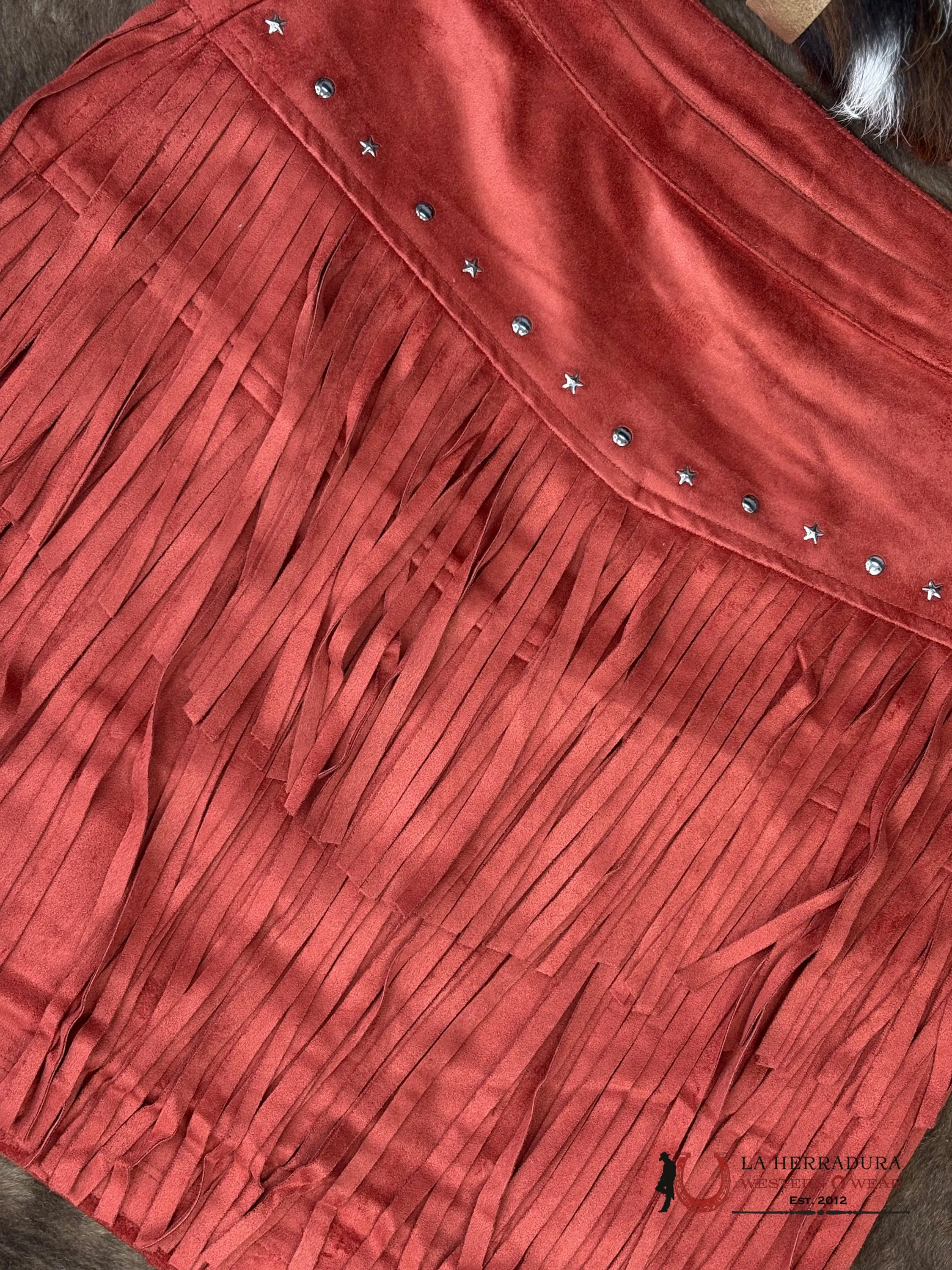 Rock&Roll Rust Microsuede Skirt With Fringe - 6287