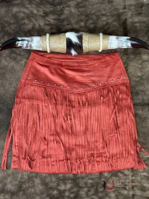 Rock&Roll Rust Microsuede Skirt With Fringe - 6287