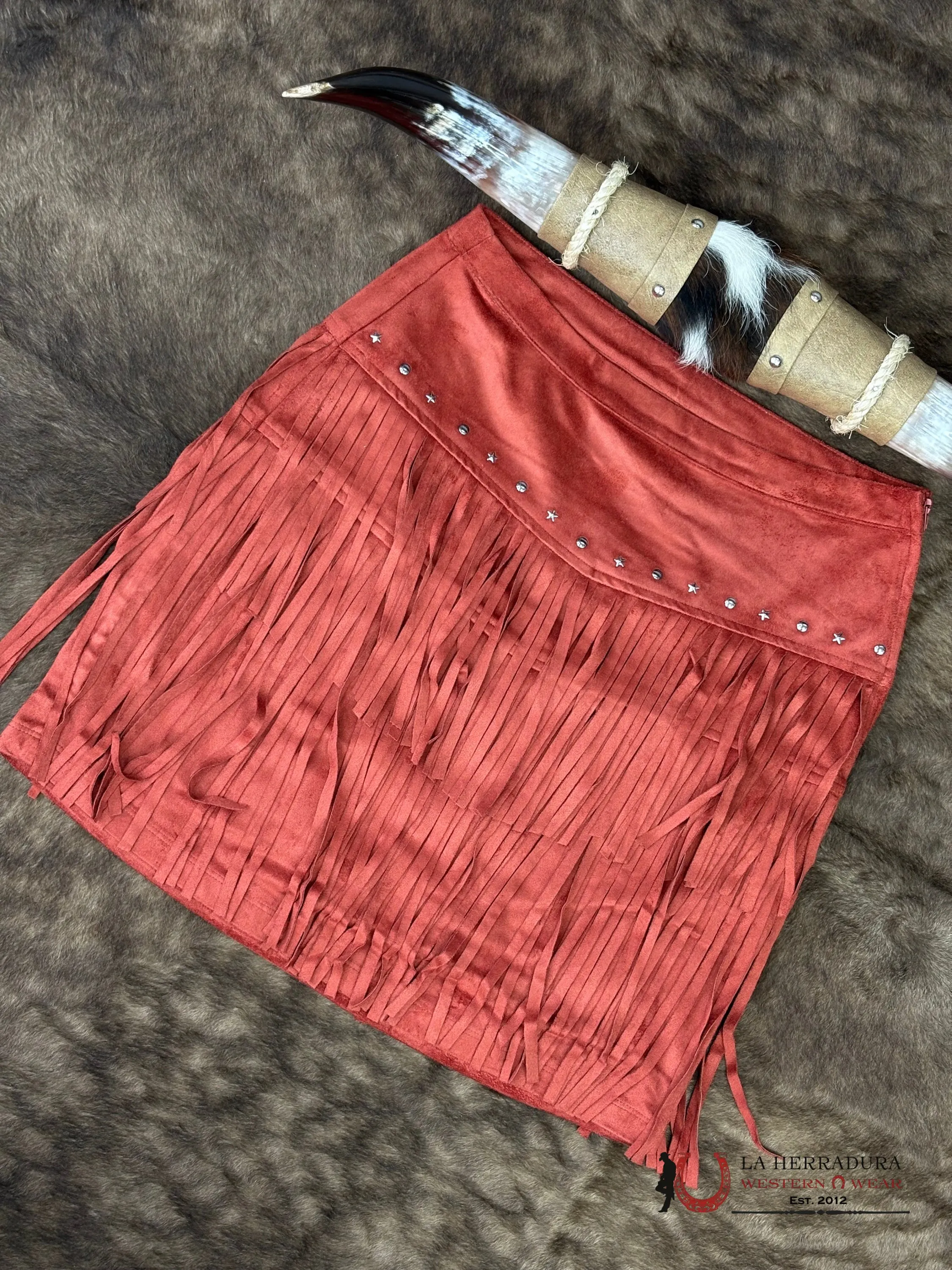 Rock&Roll Rust Microsuede Skirt With Fringe - 6287