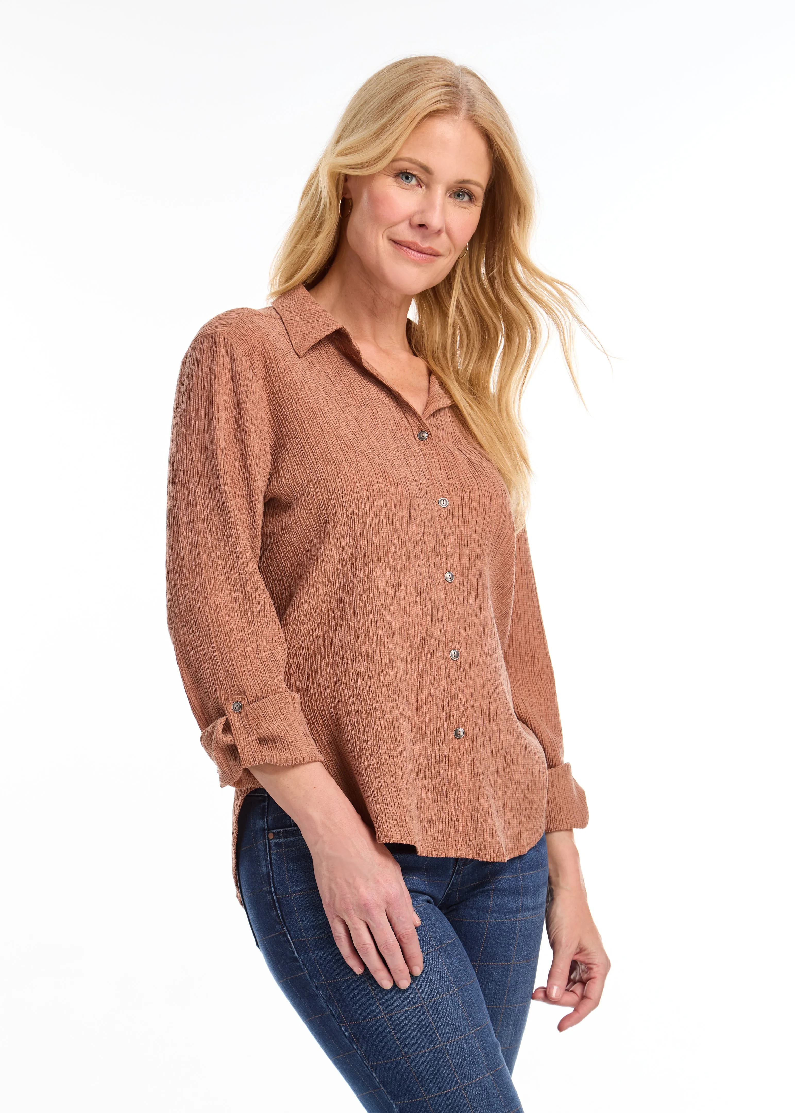 ROLL SLEEVE CRINKLE SHIRT