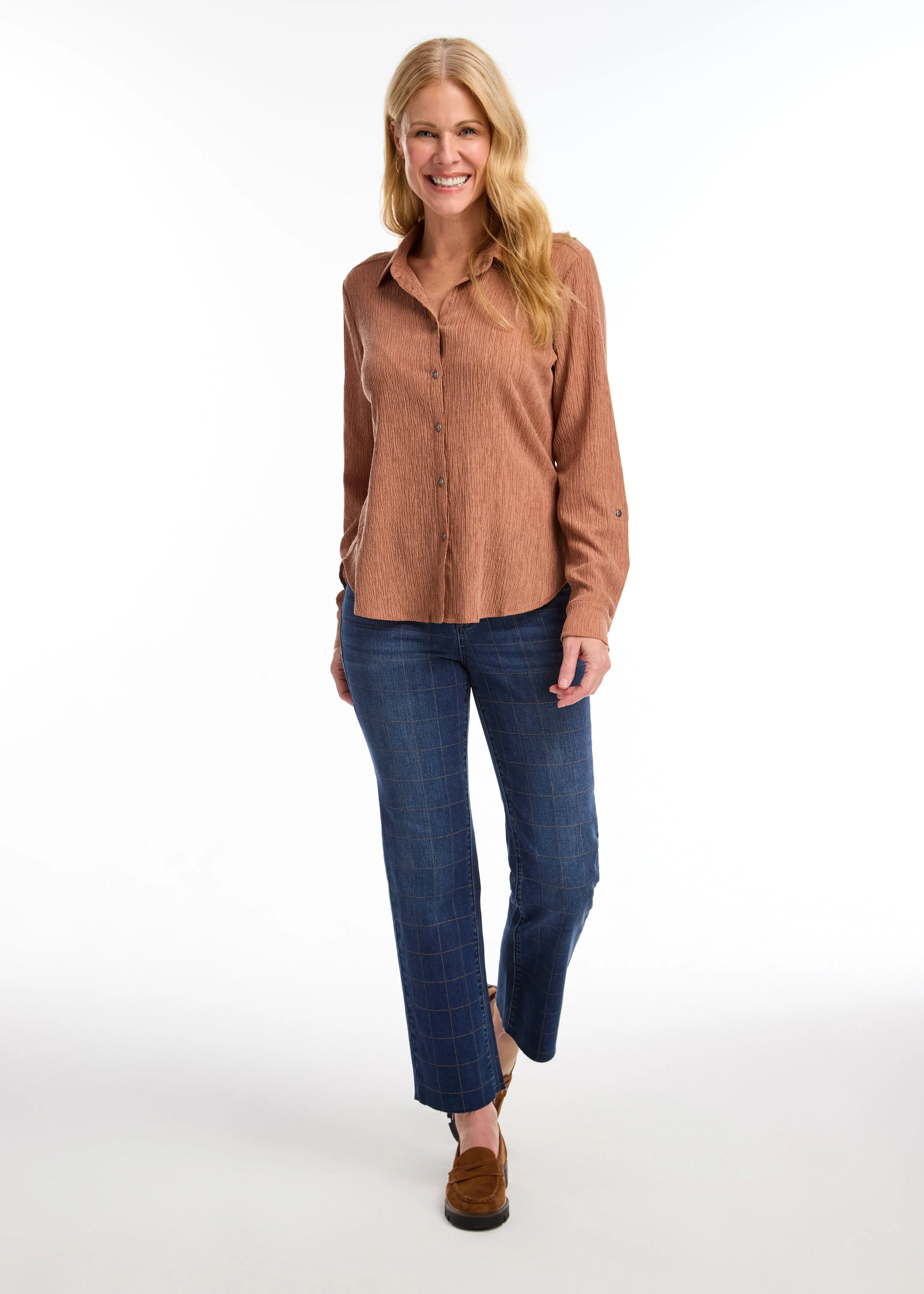 ROLL SLEEVE CRINKLE SHIRT