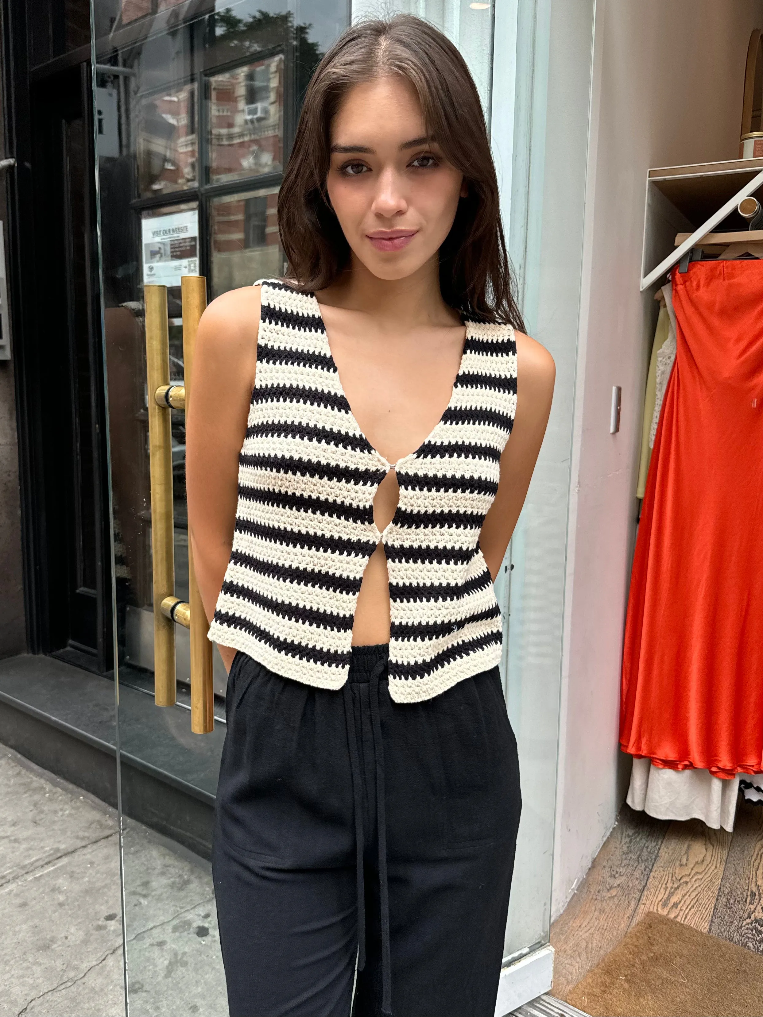 Sadie Crochet Vest in Cookie Stripe