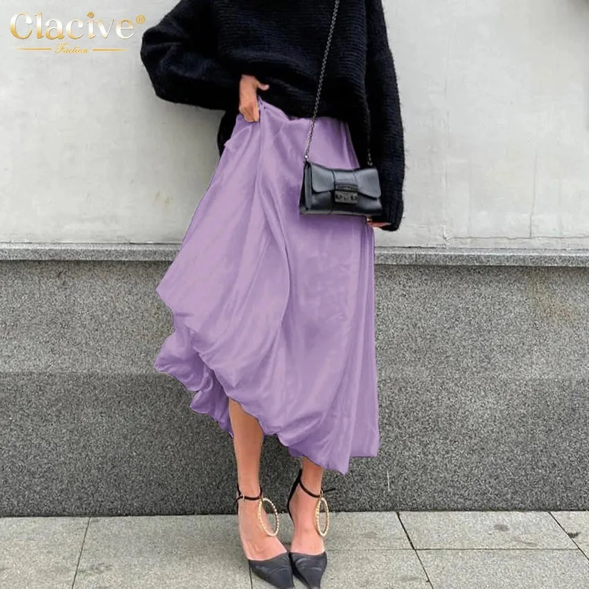 Satin Skirts For Women Elegant High Waist Ankle-Length Casual Loose