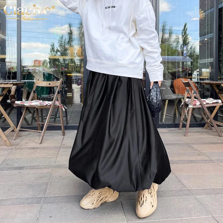 Satin Skirts For Women Elegant High Waist Ankle-Length Casual Loose
